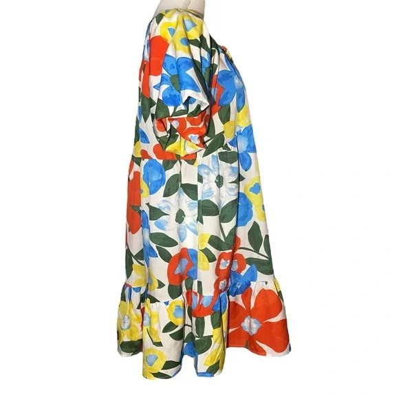 Umgee Women's Medium Bubble Sleeve Floral Mini Tiered Ruffle Dress Tassels - Picture 6 of 8